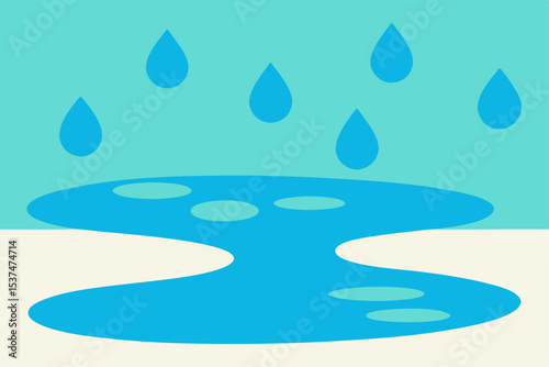 Rain Puddle Illustration Simple Water Droplets and Puddles Graphic