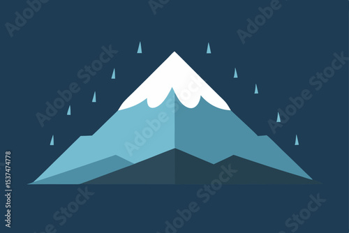 Serene Mountain Peak Rain and Snow Graphic Design Illustration