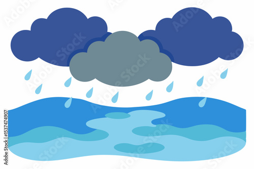 Dark Storm Clouds Over Ocean Rain and Water Scene Illustration