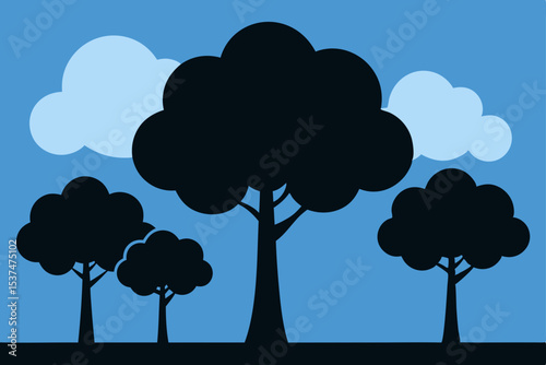 Silhouette Trees and Clouds A Simple Nature Illustration