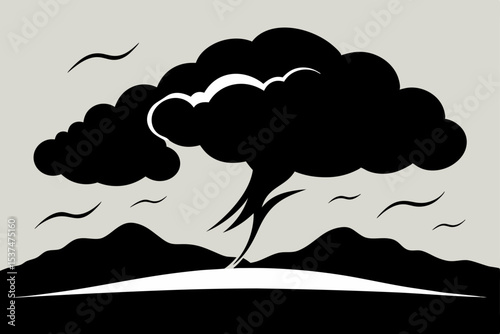 Powerful Storm A Dramatic Black and White Illustration of a Tornado