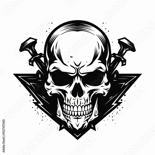 Detailed Skull with Bones Symbol Vector Illustration Isolated on White Background