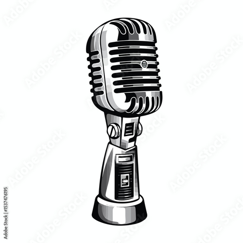 Vintage Radio Microphone in Black and White - Classic Audio Equipment Illustration