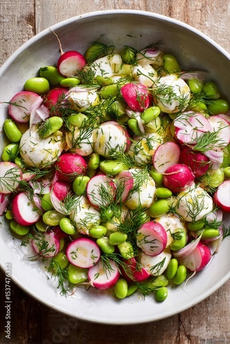 Fresh Vegetable Salad With Radishes and Herbs Served in a Bowl.