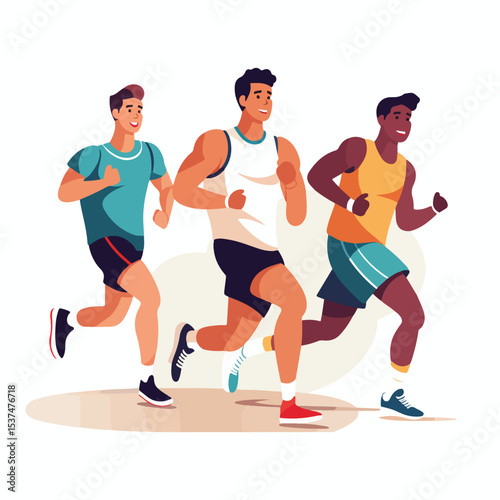Professional Young Men Athletes Practicing Exercise Character Illustration EPS