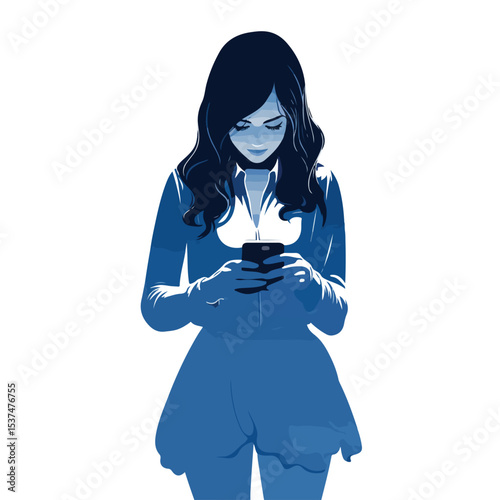 Professional Young Woman Holding Faceless Smartphone Vector Illustration for Marketing Campaigns