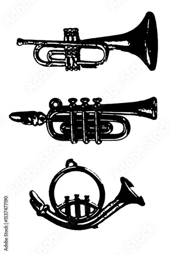 silhouette saxophone trumpet wind musical instrument jazz orchestra play music black vector image