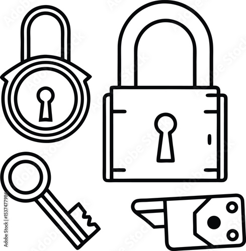 Hand-Drawn Vector Locks and Keys Clipart
