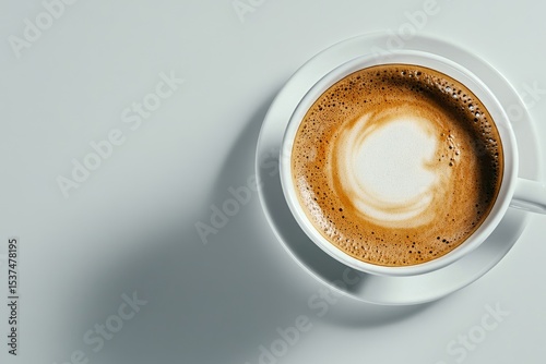 Rich Coffee With Frothy Crema Served in a White Cup Resting on a Smooth Surface