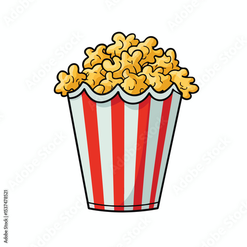 Detailed Color Silhouette Image of Popcorn in Cardboard Vector Illustration for Design Projects