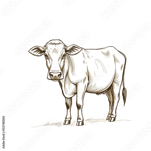 hand-drawn vector illustration drawing of a cow depicting livestock and rural life