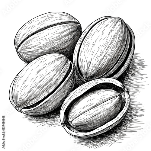 Detailed vector sketch of pistachio nuts