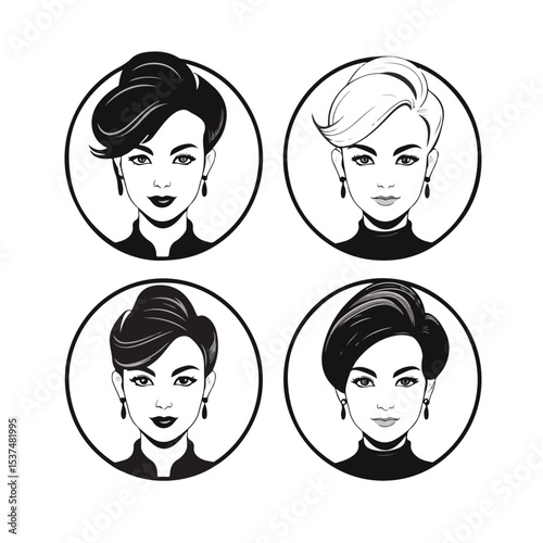 Professional businesswomen in a diverse group with elegant bun and short hair