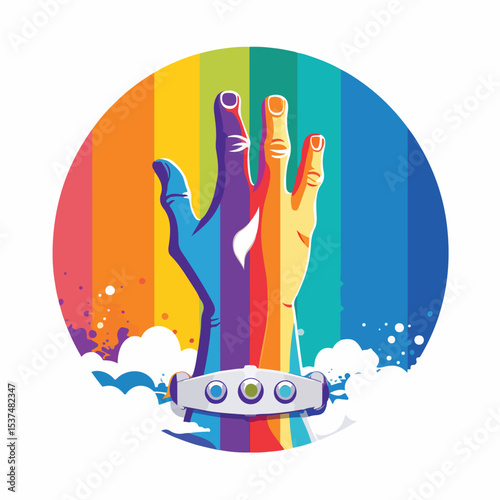 Modern vector illustration of hand stop sign with LGBTIQ pride bands usage
