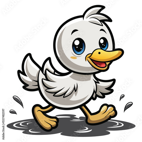 Cute little blue bird cartoon character illustration with funny wings and a happy beak