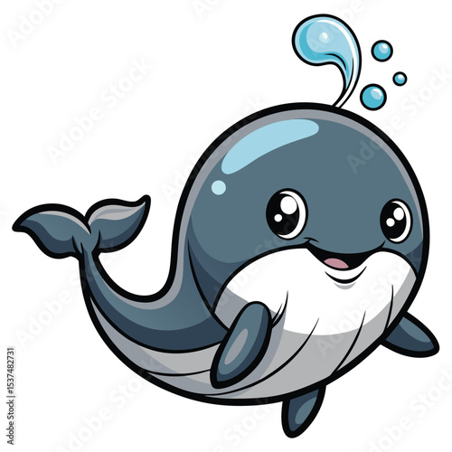 Adorable cartoon whale spouting water happy cute illustration