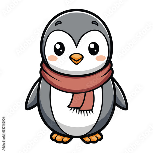 Here's a cute cartoon penguin, a funny arctic animal enjoying the winter snow and ice, perfect for a Christmas illustration