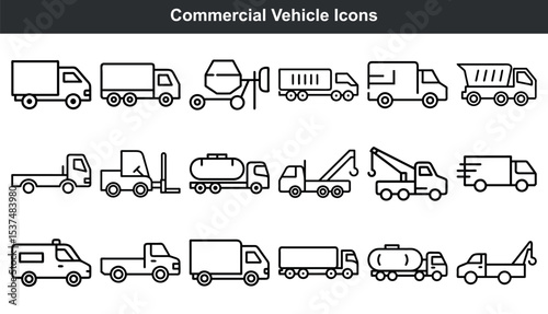 Black Commercial Vehicle Icons Set