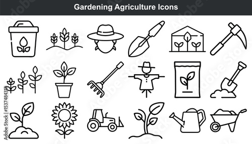 Gardening Agriculture Icons Set Black White