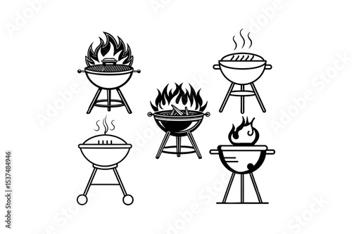 barbecue grill vector illustration BBQ Grill Silhouette Icons set, Black silhouette BBQ grill. Cook on backyard.
