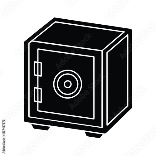 Black and White Safe Box Icon Illustration