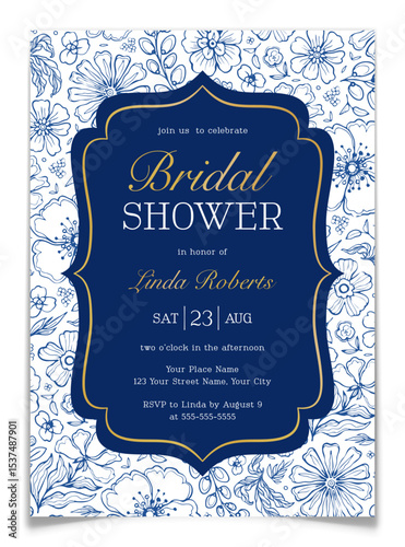 Toile de Jouy Floral Bridal Shower Invitation.