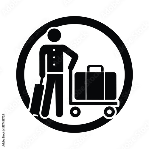 Hotel porter with luggage trolley icon symbol