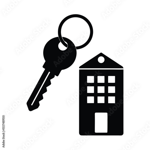 House key with house keychain black silhouette