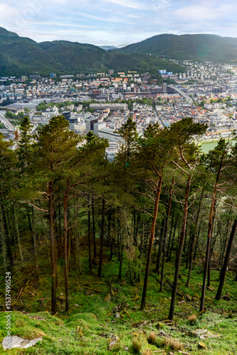 Breathtaking view of Bergen city skyline from Mount Floyen outlook