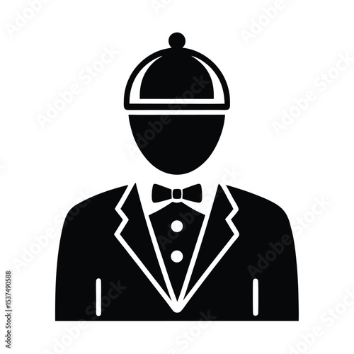 Elegant Butler Silhouette Icon on White Background