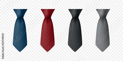 Vector Realistic Tie Set, Blue, Red, Black and Gray Colors. Business Neckwear Collection for Men s Fashion, Office Outfit, Formal Clothing, Suit Accessory, Corporate Wear, Elegant Wardrobe Icon