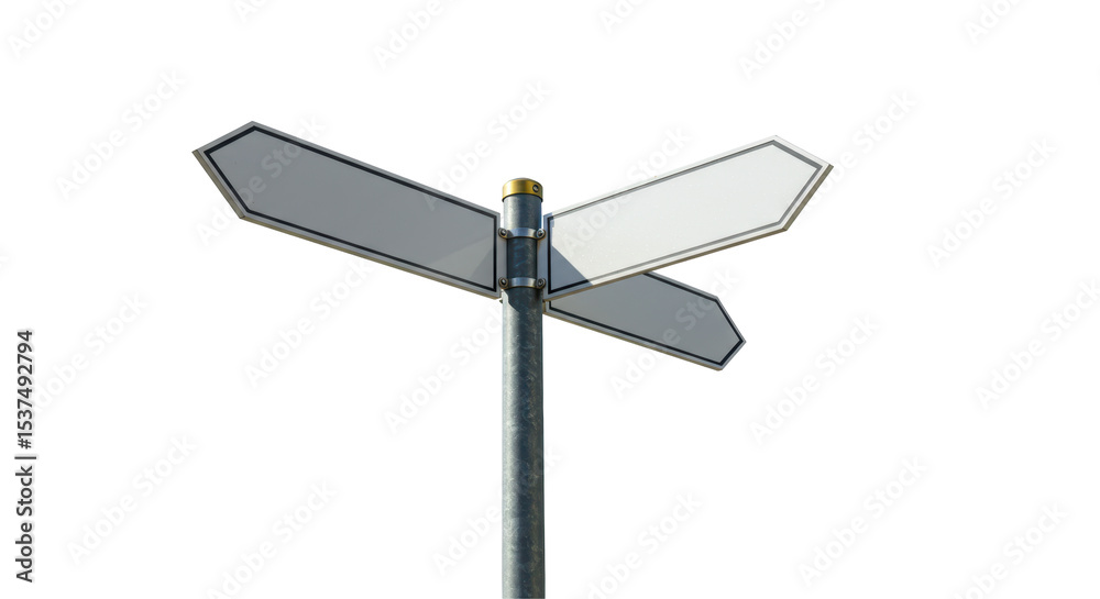 Isolated Three-Way Blank Street Signpost for Directional Guidance Isolated Three-Way Blank Street Signpost for Directional Guidance