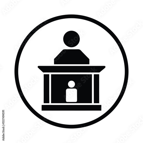 Speaker at podium icon in black circle