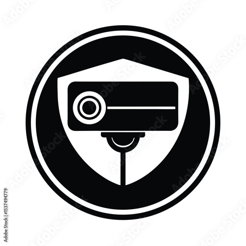 Security camera icon in shield and circle