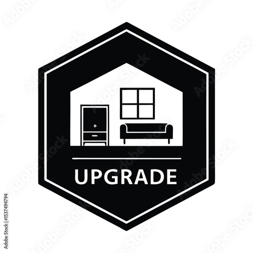 Home upgrade icon with furniture and window
