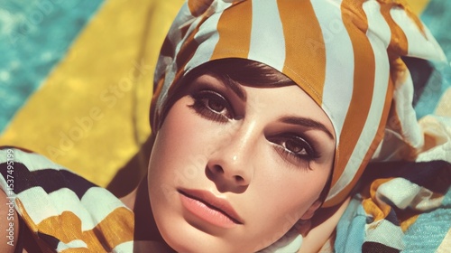 Beautiful Woman in Stylish Swimwear Relaxing by the Pool on a Sunny Day