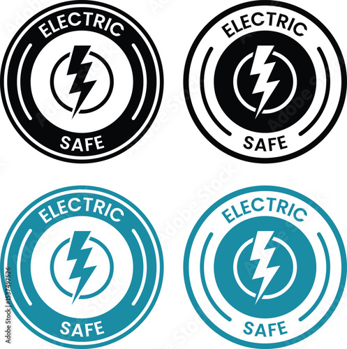 electric safe sign, logo, badge, icon, sticker, label, emblem, stamp, symbol, black, line, flat vector, isolated illustration.