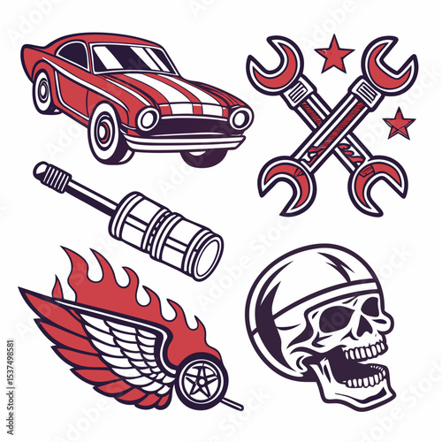 A captivating vector illustration featuring a set of classic retro cars in a vintage style