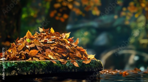 Pile of Dried Leaves on a Forest Stump Surrounded by Nature.