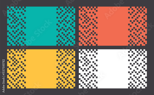 Set of abstract pixel backgrounds, text boxes of different colors. Vector illustration in retro style.
