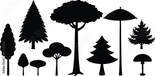 Collection of various tree silhouettes nature icons