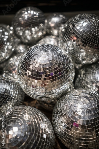 Shiny Disco Balls Arranged in a Festive Display for an Upcoming Party Celebra...