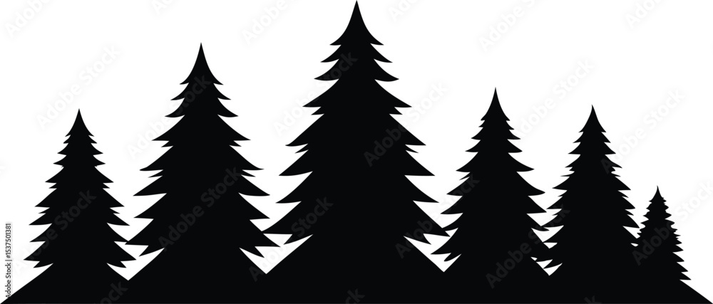 Obraz premium Silhouetted evergreen trees winter forest landscape