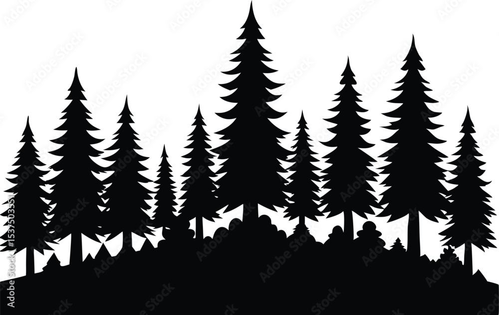 Obraz premium Silhouetted evergreen forest landscape illustration