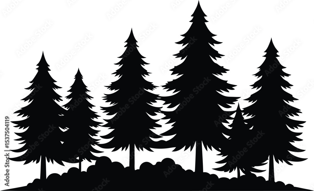 Obraz premium Silhouetted evergreen trees winter forest landscape