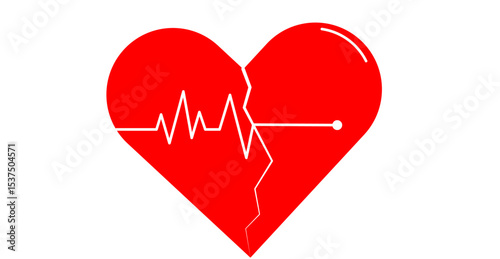 Broken Heart with Heartbeat Line Illustration