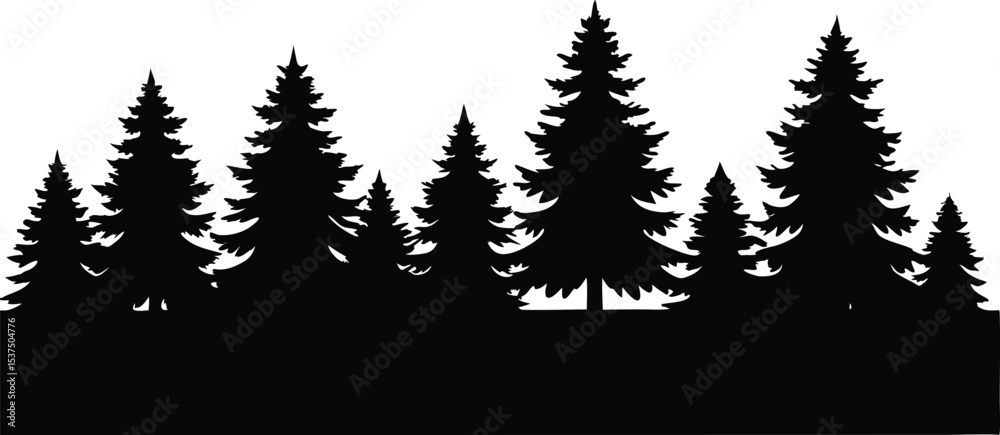 Obraz premium Silhouetted evergreen trees forest winter landscape