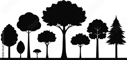 Silhouettes of various trees in a row nature forest woods