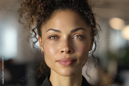 A woman with curly hair and...