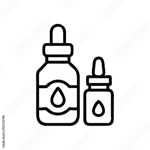 Essential oil bottles in line art style on transparent background  